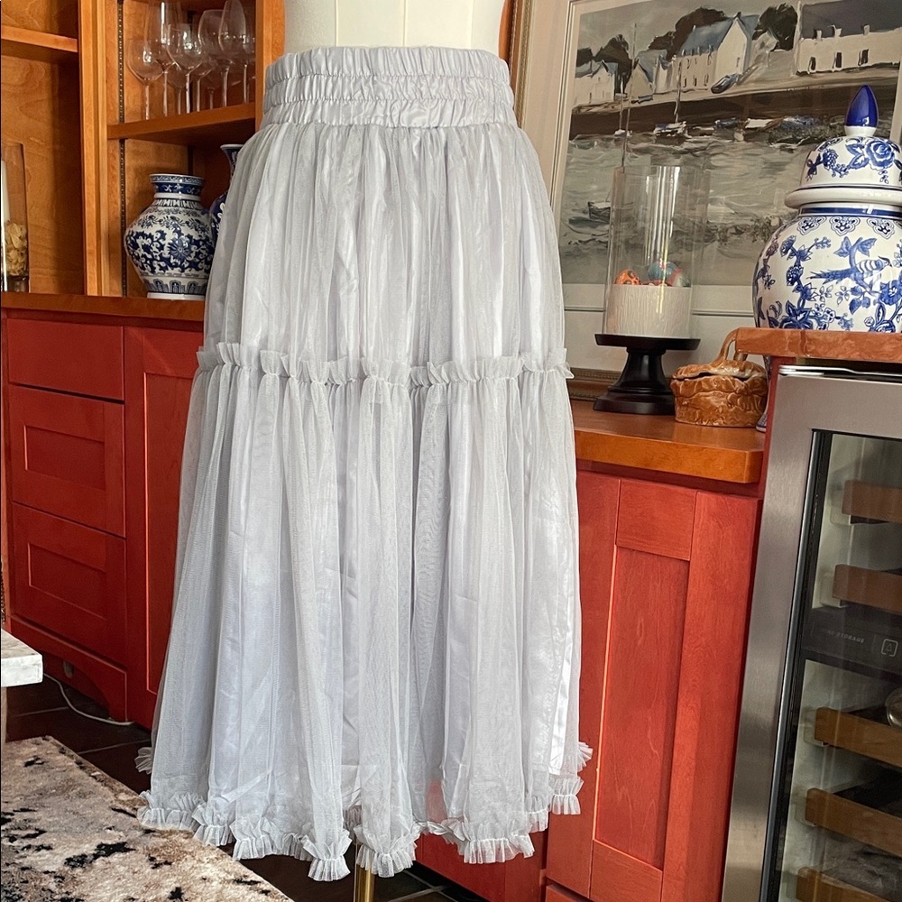 Ryu Light Gray Midi Skirt TULLE Holiday NWT Small
